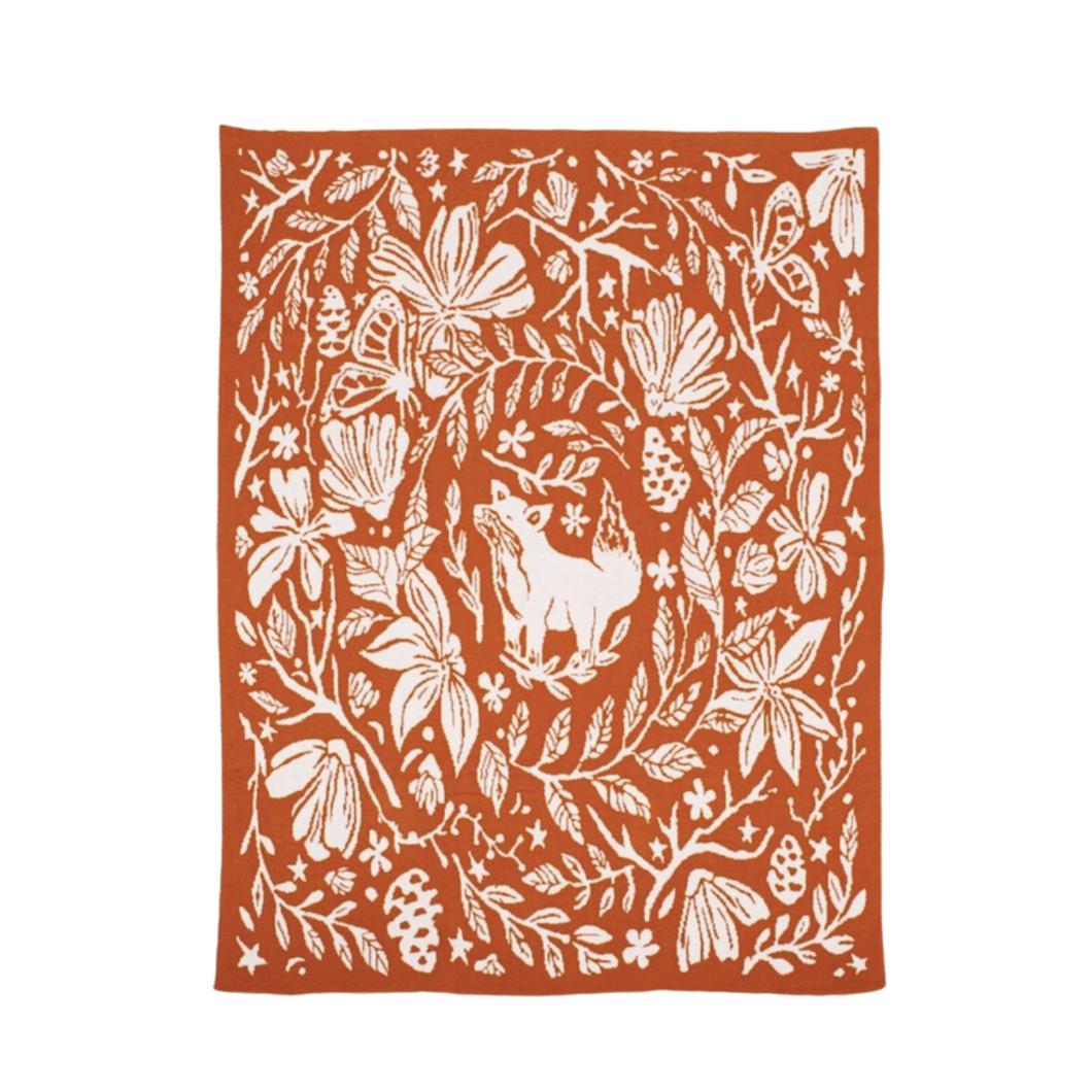 Burnt orange reversible fox blanket